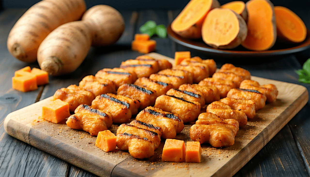 découvrez notre recette maison facile de friandises pour chien à base de patate douce et de poulet grillé, saine et savoureuse pour régaler votre compagnon à quatre pattes.
