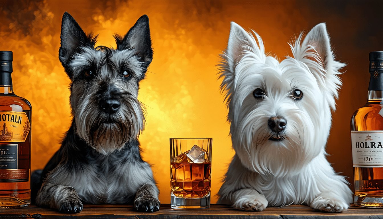 découvrez l'histoire passionnante des chiens sur l'étiquette du whisky black and white, leurs races ainsi que leur symbolique unique.